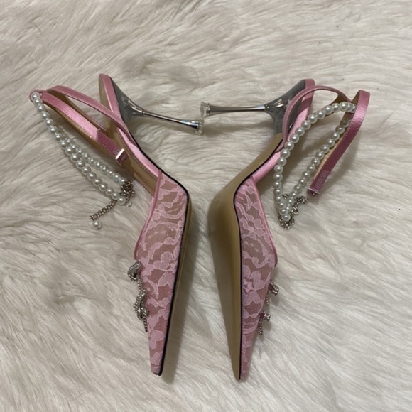 Mach & Mach Mini Bow embellished pink kitten lace pump heel‎ size 36EU - Picture 12 of 13